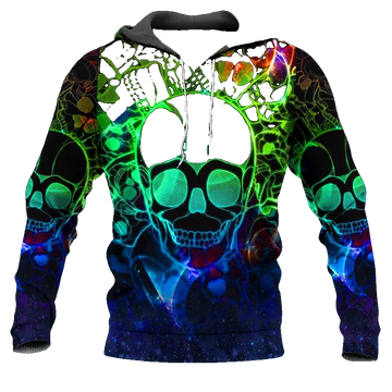 Neon Musical Skull 3D All Over Print Hoodie -Moonbestprint