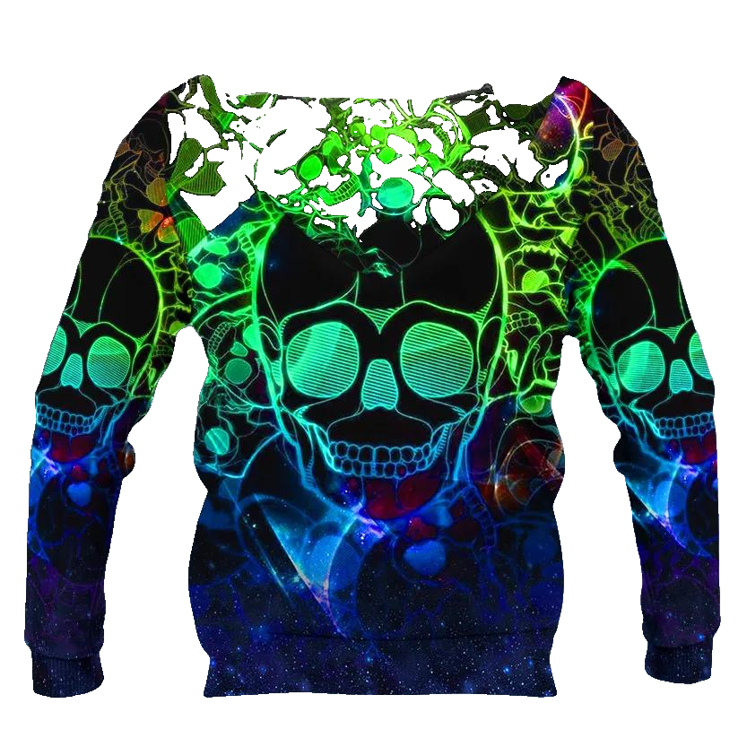 Neon Musical Skull 3D All Over Print Hoodie -Moonbestprint