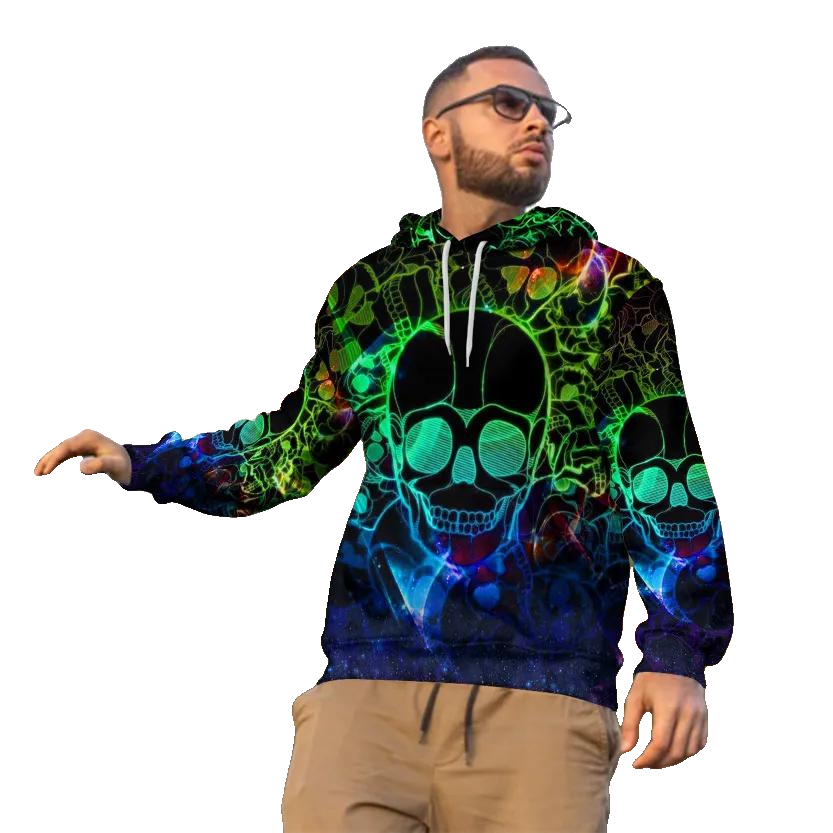 Neon Musical Skull 3D All Over Print Hoodie -Moonbestprint