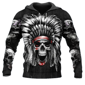 Native American Chief Skull 3D All Over Print Hoodie -Moonbestprint