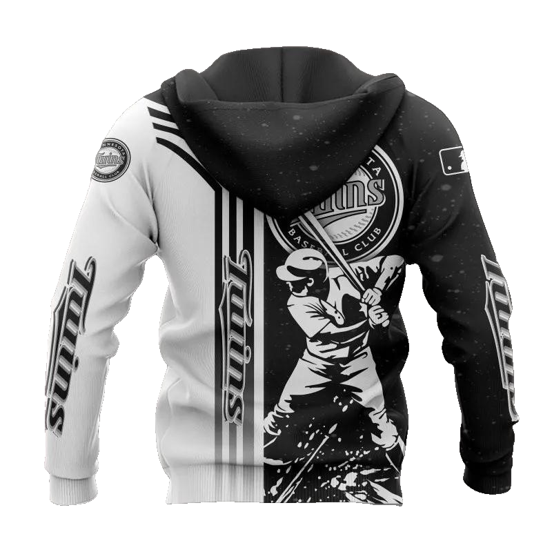 Minnesota Twins Black And White MLB All Over Print Hoodie -Moonbestprint