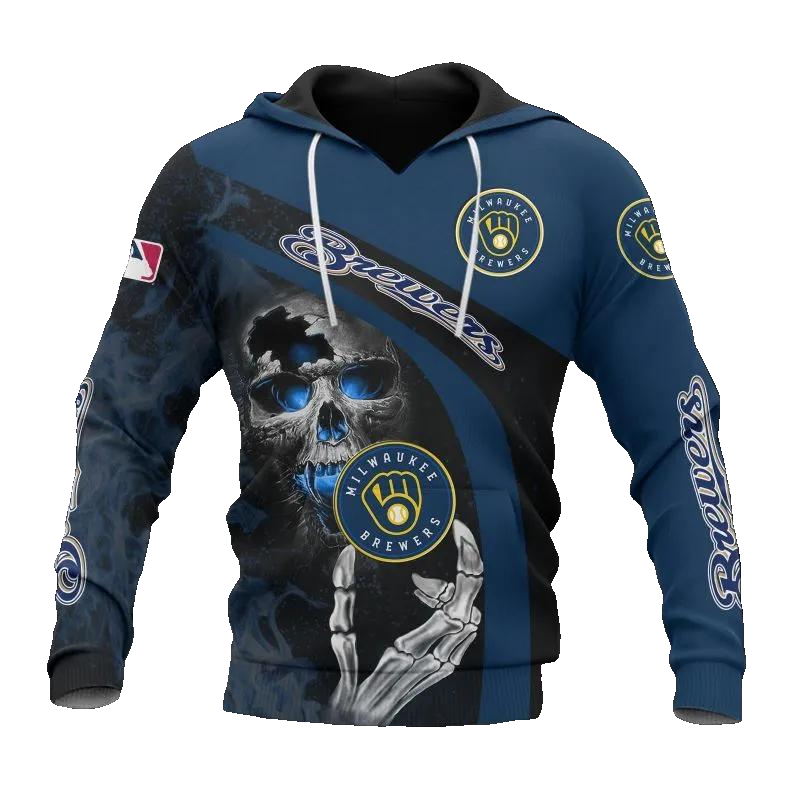 Milwaukee Brewers Skeleton MLB All Over Print Hoodie -Moonbestprint