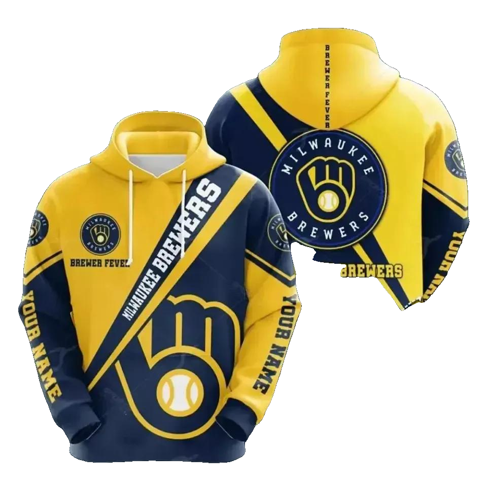 Milwaukee Brewers Custom Name 3D MLB All Over Print Hoodie -Moonbestprint