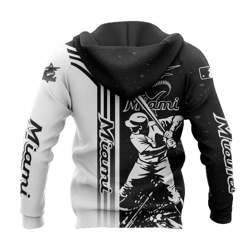 Miami Marlins Black And White MLB All Over Print Hoodie -Moonbestprint
