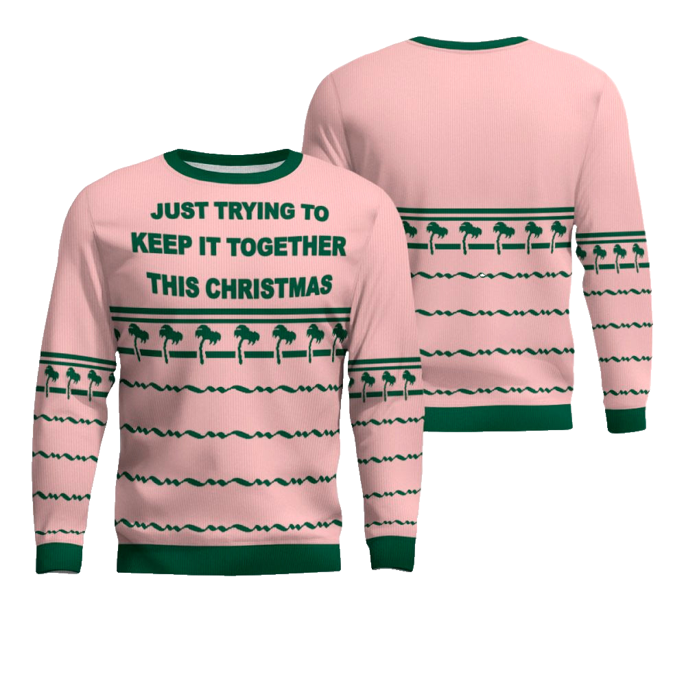 Just Trying To Keep It Togerther This Christmas Ugly Christmas Sweater Powder Pink – Moonbestprint