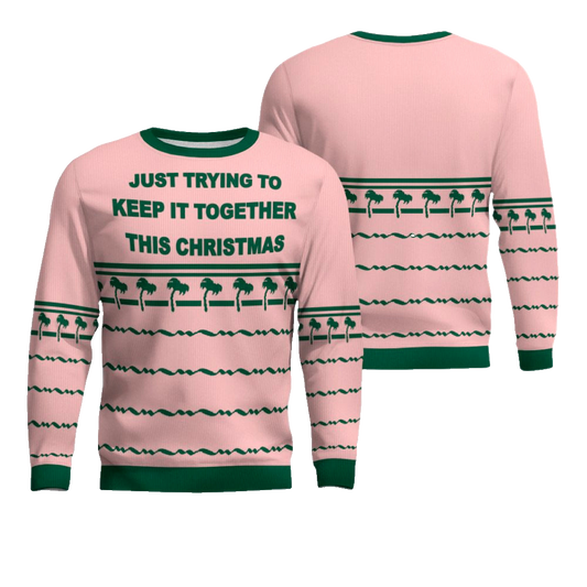 Just Trying To Keep It Togerther This Christmas Ugly Christmas Sweater Powder Pink – Moonbestprint