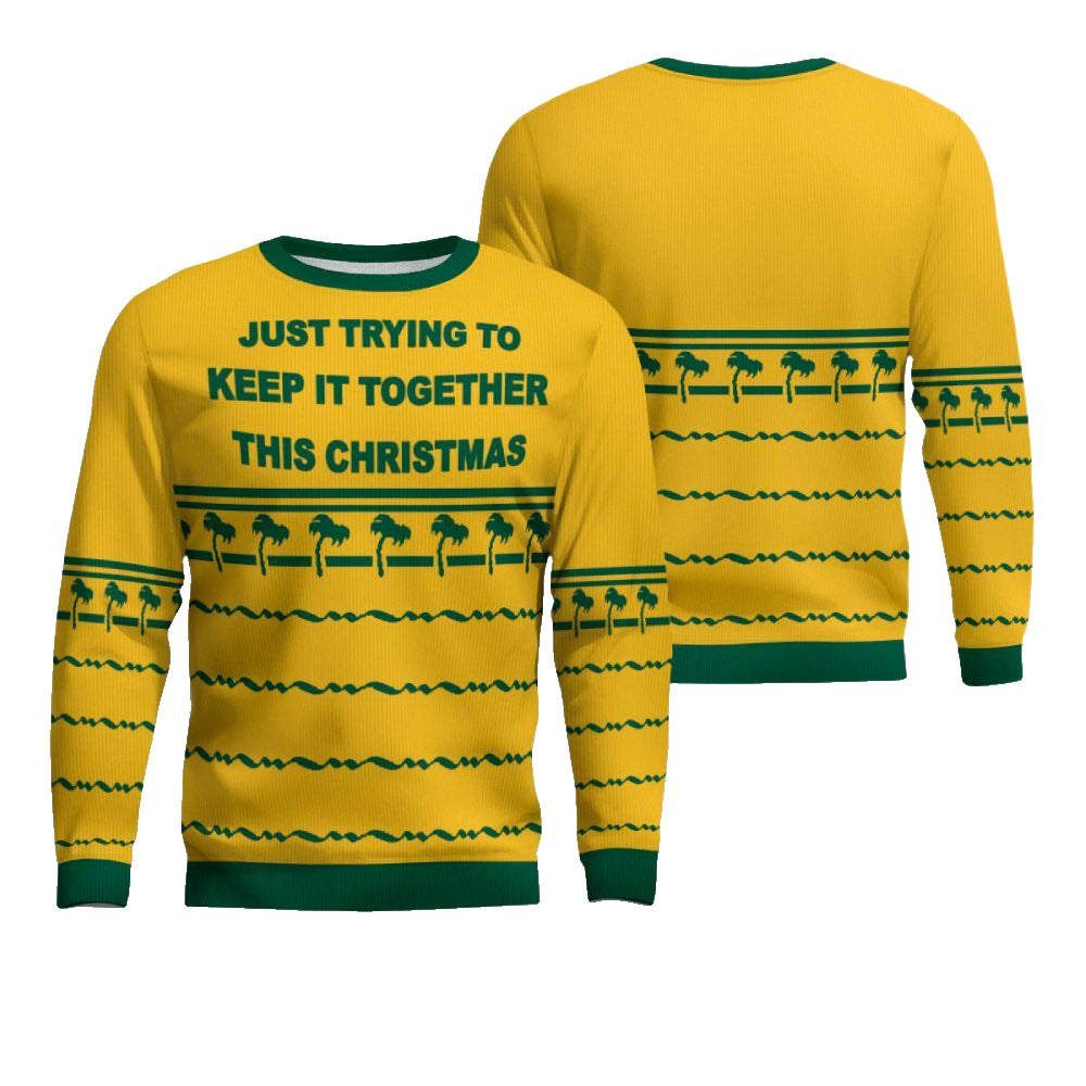 Just Trying To Keep It Togerther This Christmas Ugly Christmas Sweater Gold Metallic – Moonbestprint