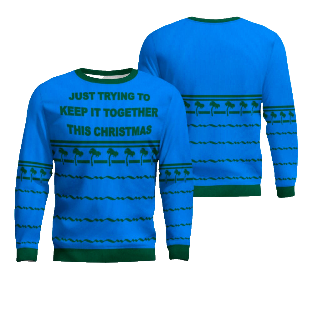 Just Trying To Keep It Togerther This Christmas Ugly Christmas Sweater Blue – Moonbestprint