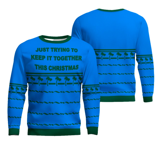 Just Trying To Keep It Togerther This Christmas Ugly Christmas Sweater Blue – Moonbestprint