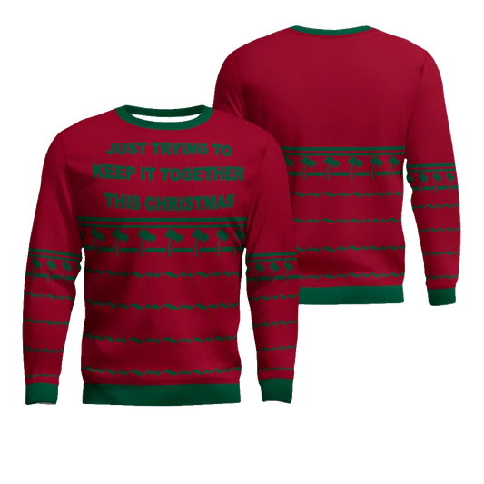 Just Trying To Keep It Togerther This Christmas Ugly Christmas Sweater Burgundy – Moonbestprint