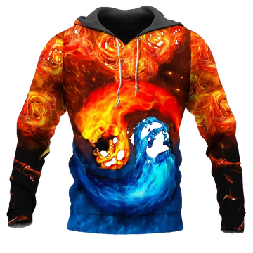 Magma Death Yinyang Skull 3D All Over Print Hoodie -Moonbestprint