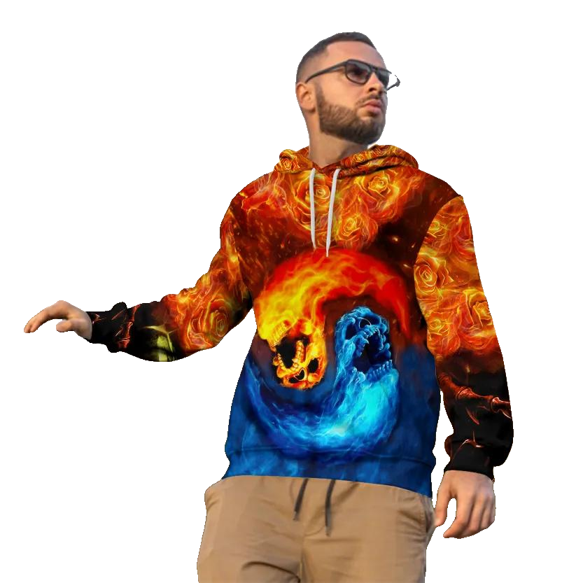 Magma Death Yinyang Skull 3D All Over Print Hoodie -Moonbestprint