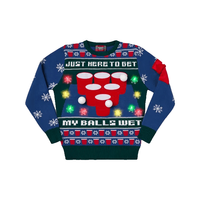 Just Here to Get My Balls Wet Beer Pong Ugly Christmas Sweater – Moonbestprint