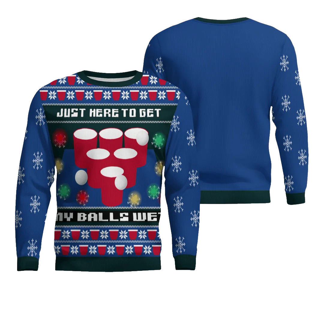 Just Here to Get My Balls Wet Beer Pong Ugly Christmas Sweater – Moonbestprint