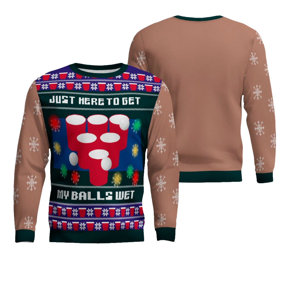 Just Here to Get My Balls Wet Beer Pong Ugly Christmas Sweater Mocha Mousse – Moonbestprint