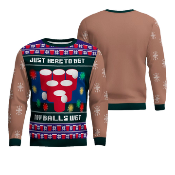 Just Here to Get My Balls Wet Beer Pong Ugly Christmas Sweater Mocha Mousse – Moonbestprint