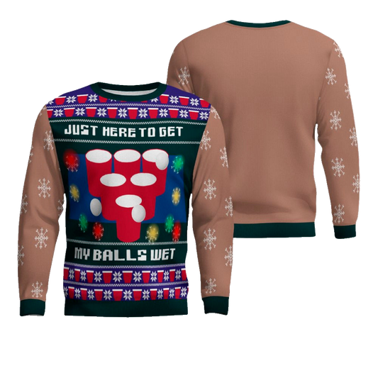 Just Here to Get My Balls Wet Beer Pong Ugly Christmas Sweater Mocha Mousse – Moonbestprint