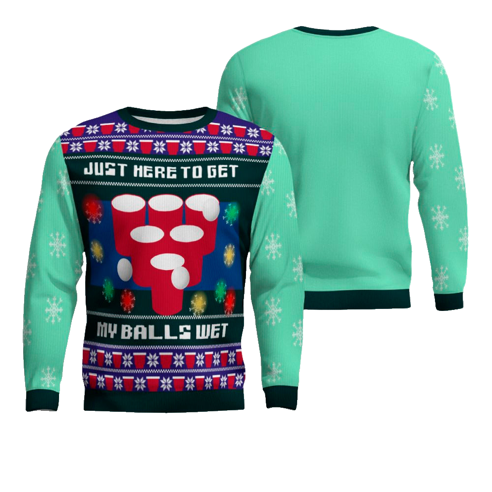 Just Here to Get My Balls Wet Beer Pong Ugly Christmas Sweater Seafoam Green – Moonbestprint