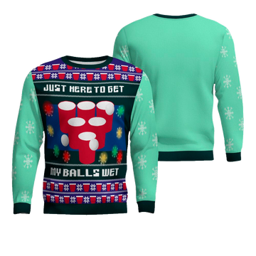 Just Here to Get My Balls Wet Beer Pong Ugly Christmas Sweater Seafoam Green – Moonbestprint