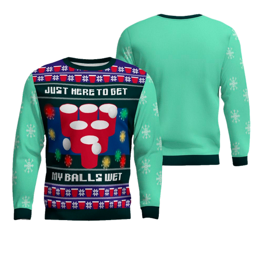Just Here to Get My Balls Wet Beer Pong Ugly Christmas Sweater Seafoam Green – Moonbestprint