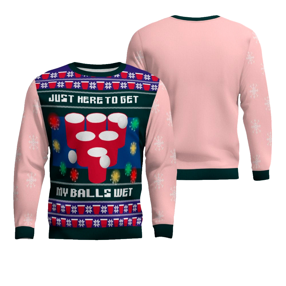 Just Here to Get My Balls Wet Beer Pong Ugly Christmas Sweater Powder Pink – Moonbestprint