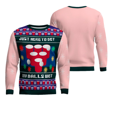 Just Here to Get My Balls Wet Beer Pong Ugly Christmas Sweater Powder Pink – Moonbestprint
