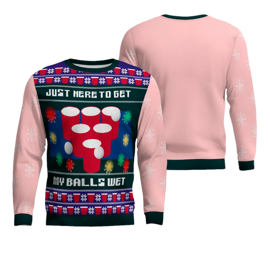 Just Here to Get My Balls Wet Beer Pong Ugly Christmas Sweater Powder Pink – Moonbestprint