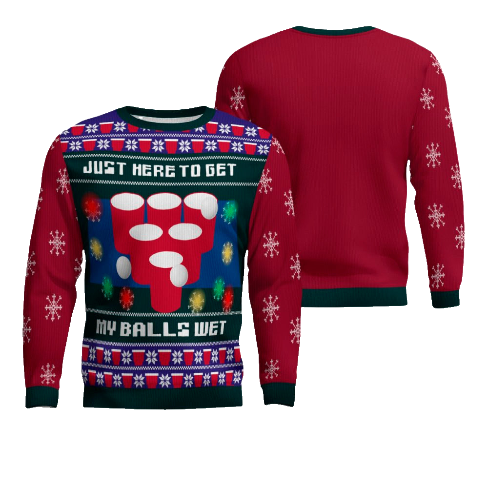 Just Here to Get My Balls Wet Beer Pong Ugly Christmas Sweater Burgundy – Moonbestprint