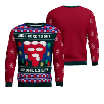Just Here to Get My Balls Wet Beer Pong Ugly Christmas Sweater Burgundy – Moonbestprint