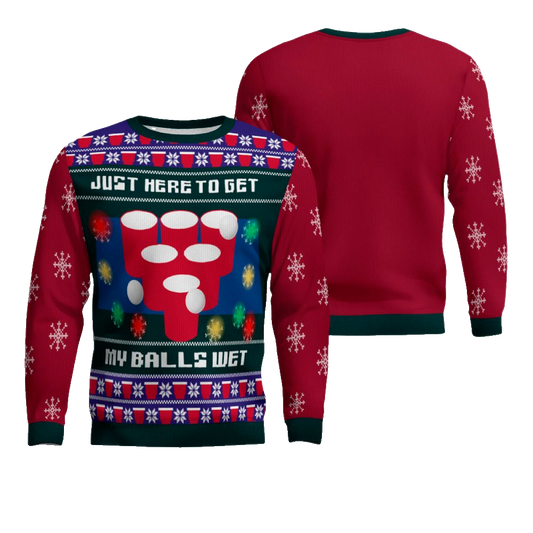 Just Here to Get My Balls Wet Beer Pong Ugly Christmas Sweater Burgundy – Moonbestprint