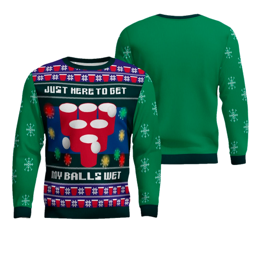 Just Here to Get My Balls Wet Beer Pong Ugly Christmas Sweater Green – Moonbestprint