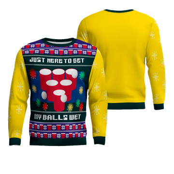 Just Here to Get My Balls Wet Beer Pong Ugly Christmas Sweater Golden Yellow – Moonbestprint