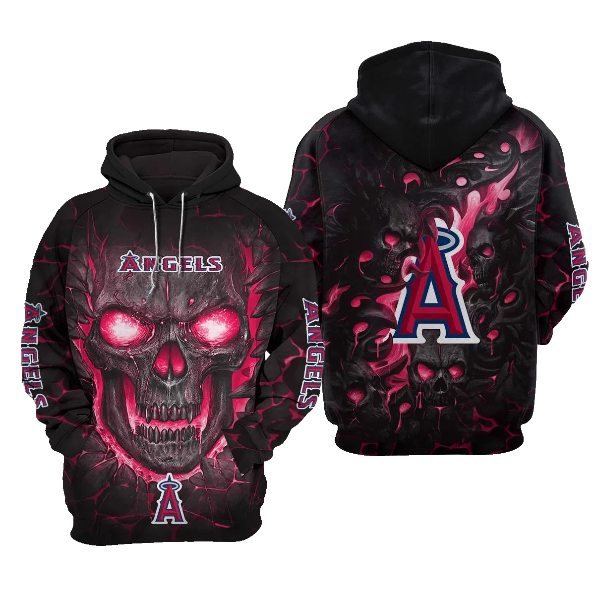Los Angeles Angels Lava Skull 3D MLB All Over Print Hoodie -Moonbestprint