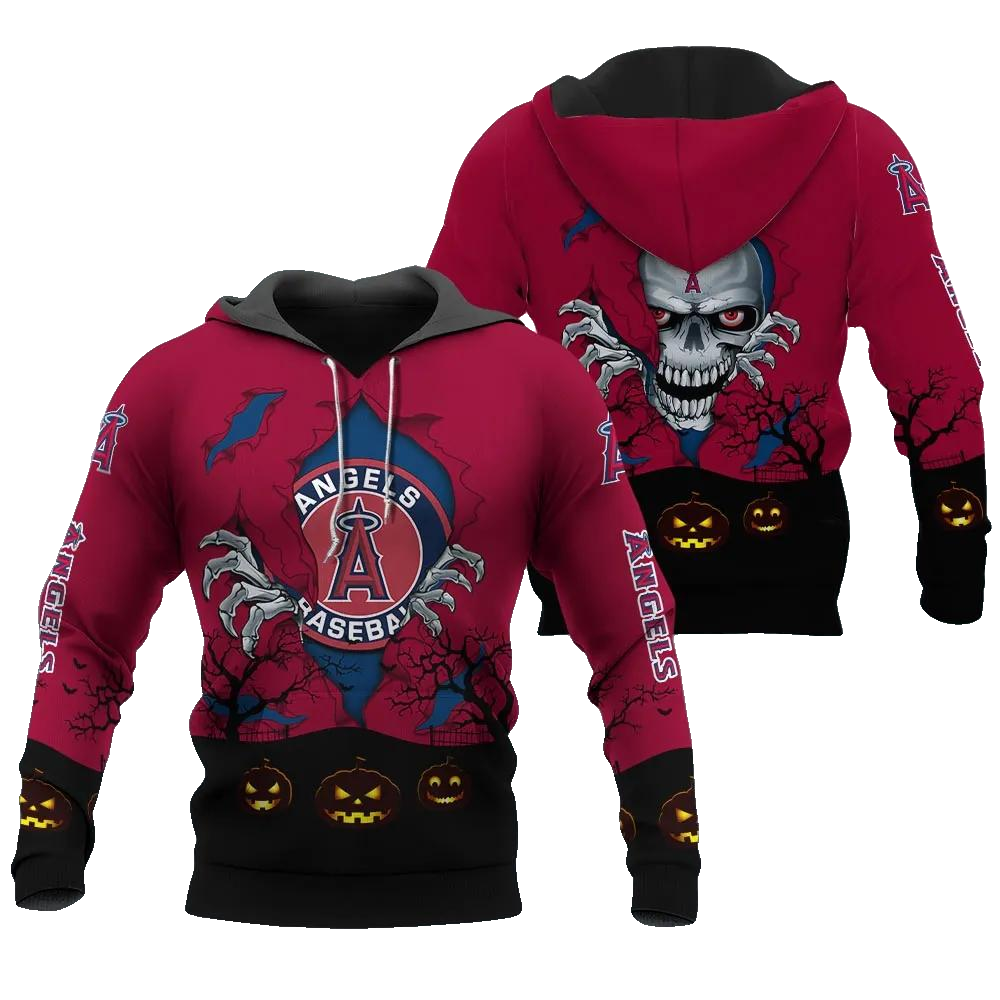 Los Angeles Angels Halloween 3D MLB All Over Print Hoodie -Moonbestprint