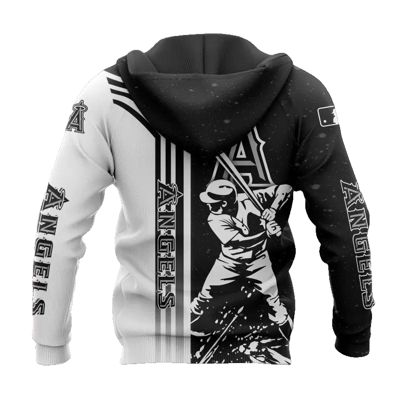 Los Angeles Angels Black And White All Over Print 3D MLB All Over Print Hoodie -Moonbestprint