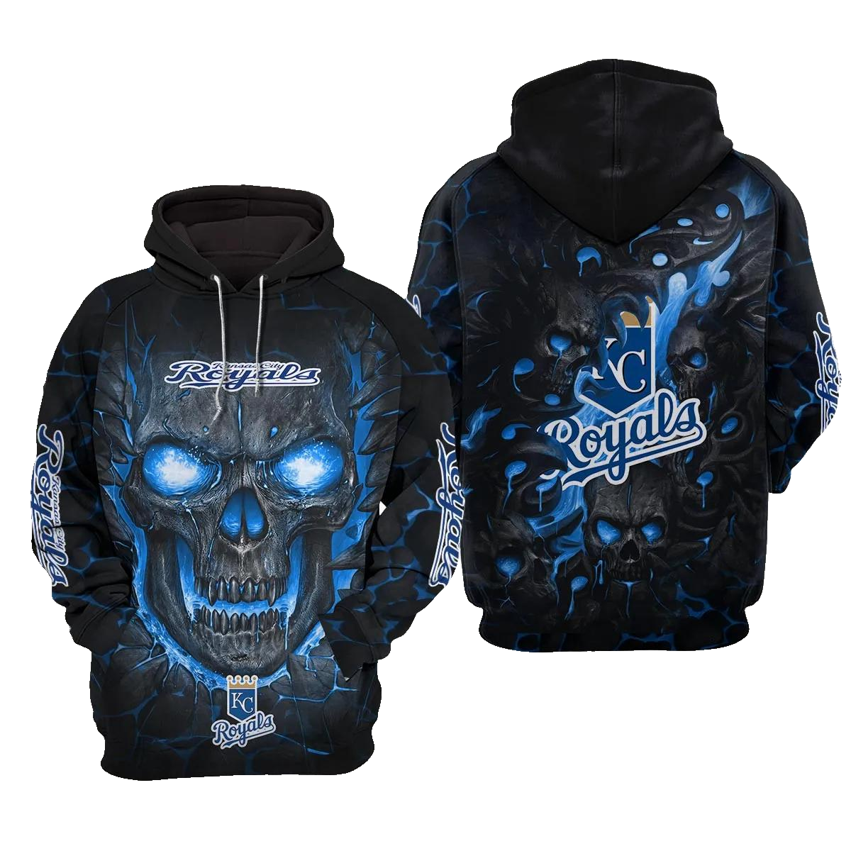 Kansas City Royals Lava Skull 3D MLB All Over Print Hoodie -Moonbestprint