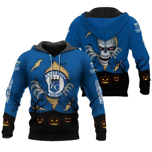 Kansas City Royals Halloween 3D MLB All Over Print Hoodie -Moonbestprint