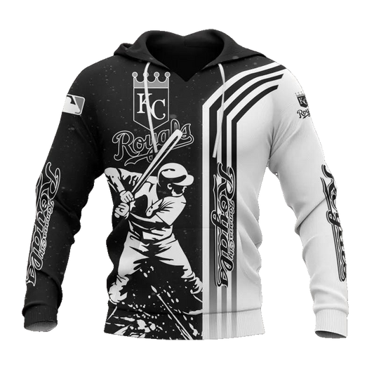 Kansas City Royals Black And White MLB All Over Print Hoodie -Moonbestprint
