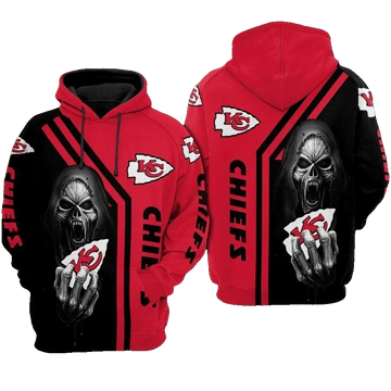 Kansas City Chiefs Skull NFL 3D All Over Print Hoodie -Moonbestprint