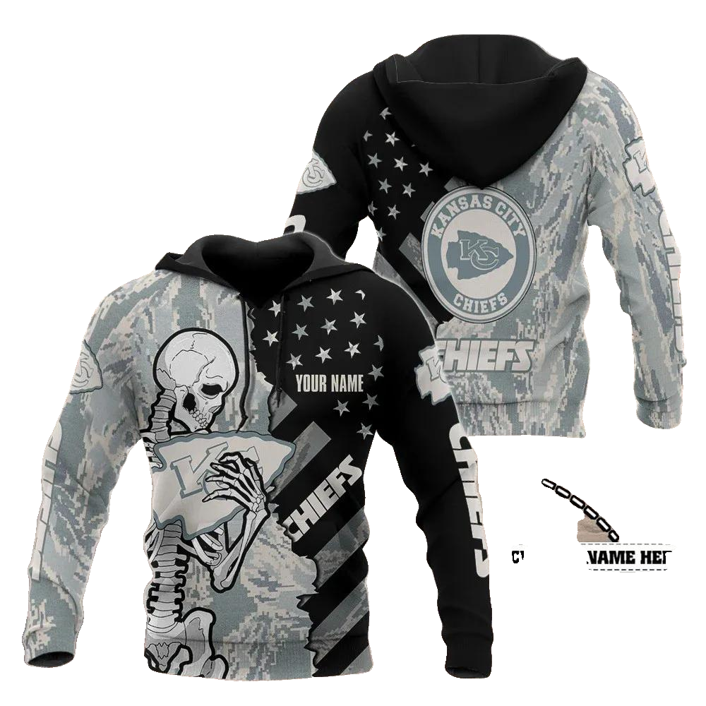 Kansas City Chiefs Skeleton Hug Personalized NFL 3D All Over Print Hoodie -Moonbestprint