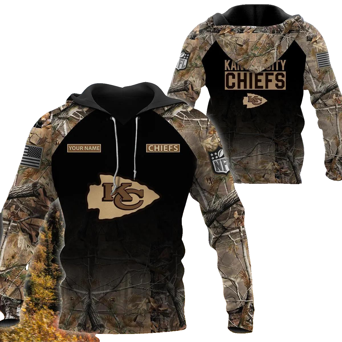 Kansas City Chiefs Personalized Hunting Camo NFL 3D All Over Print Hoodie -Moonbestprint