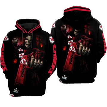 Kansas City Chiefs Skeleton Gun NFL 3D All Over Print Hoodie -Moonbestprint