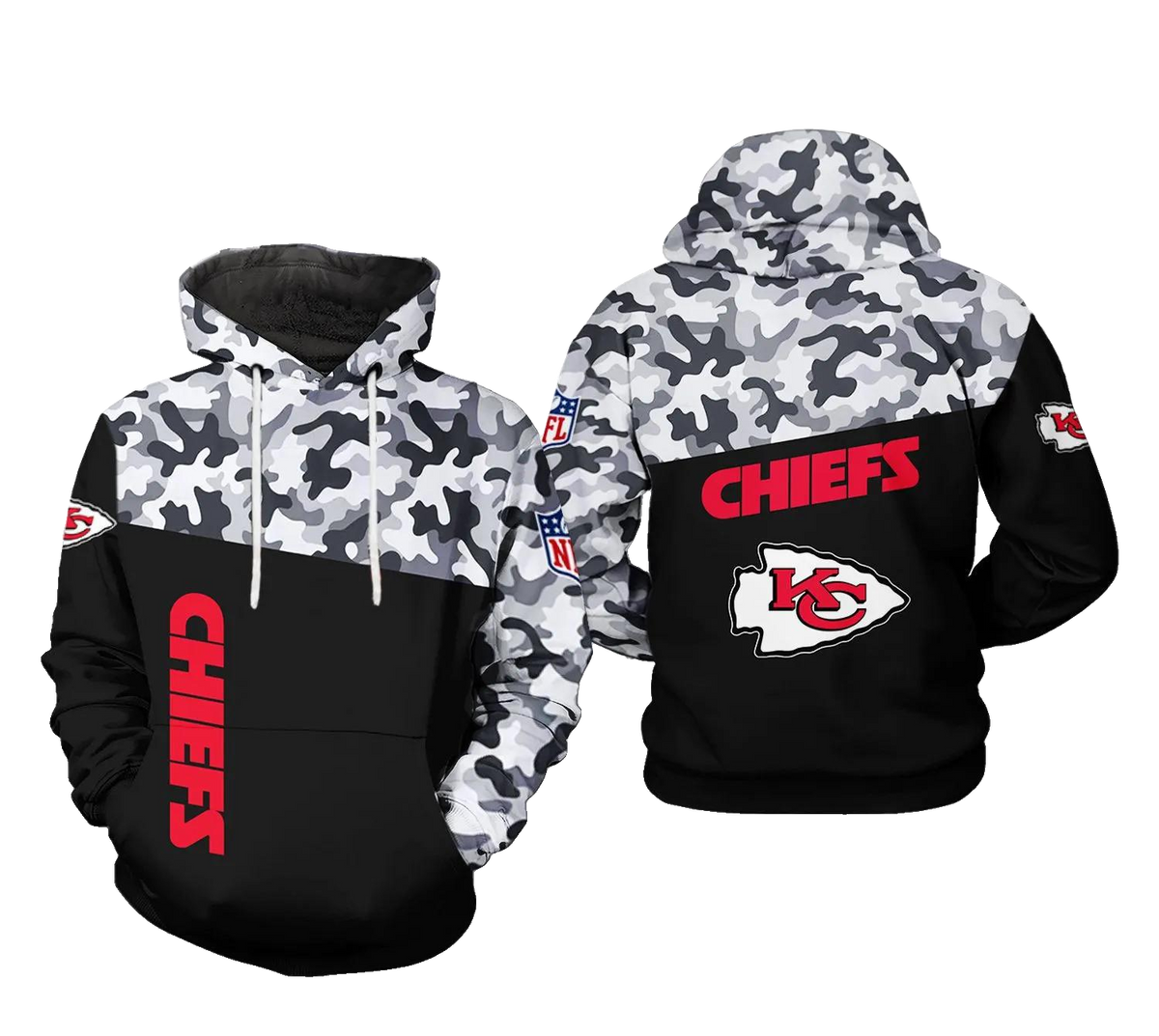 Kansas City Chiefs NFL Camo Veteran Team NFL 3D All Over Print Hoodie -Moonbestprint