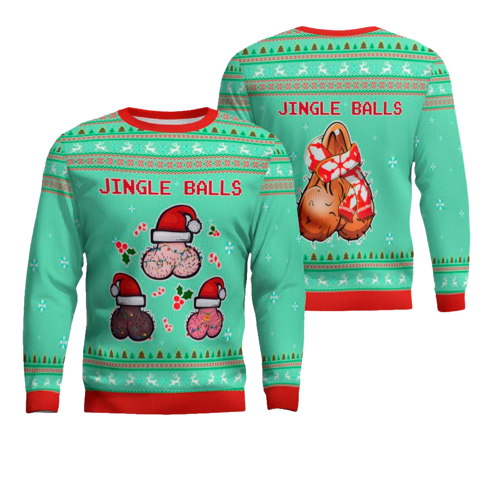 Jingle Balls Funny Ugly Christmas Sweater Seafoam Green – Moonbestprint