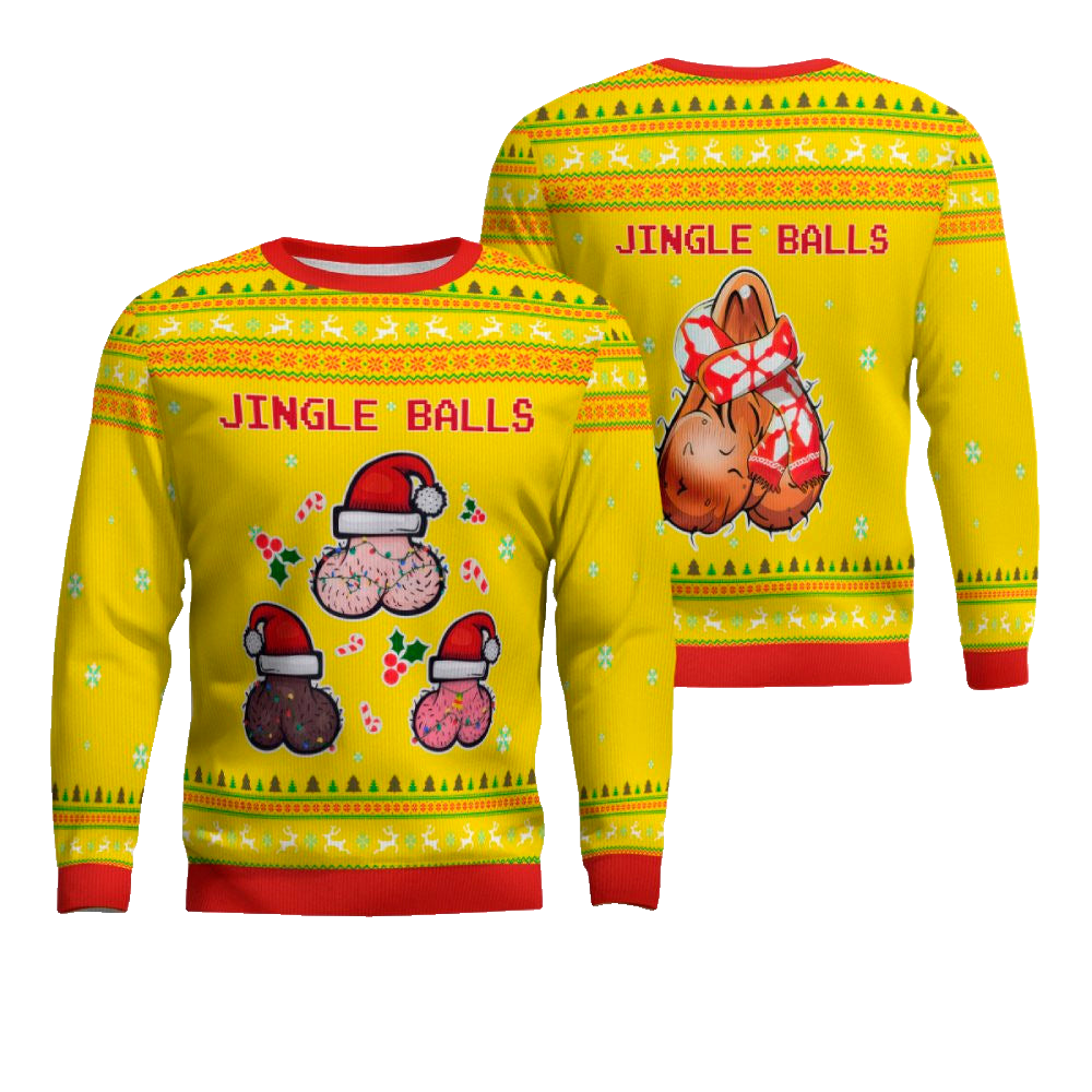 Jingle Balls Funny Ugly Christmas Sweater Golden Yellow – Moonbestprint