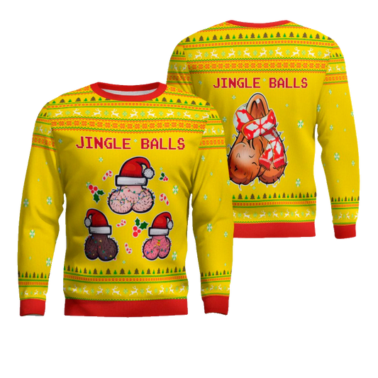 Jingle Balls Funny Ugly Christmas Sweater Golden Yellow – Moonbestprint