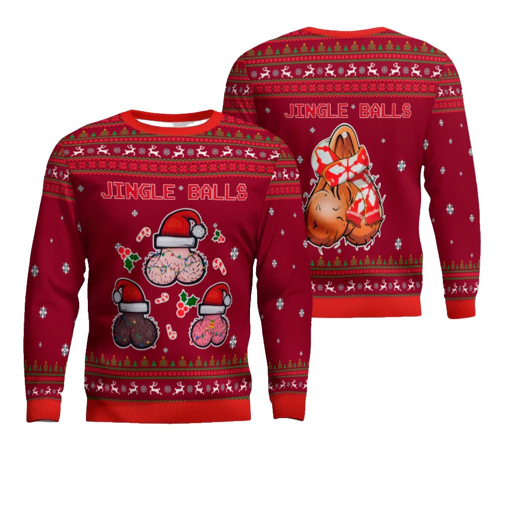 Jingle Balls Funny Ugly Christmas Sweater Burgundy – Moonbestprint