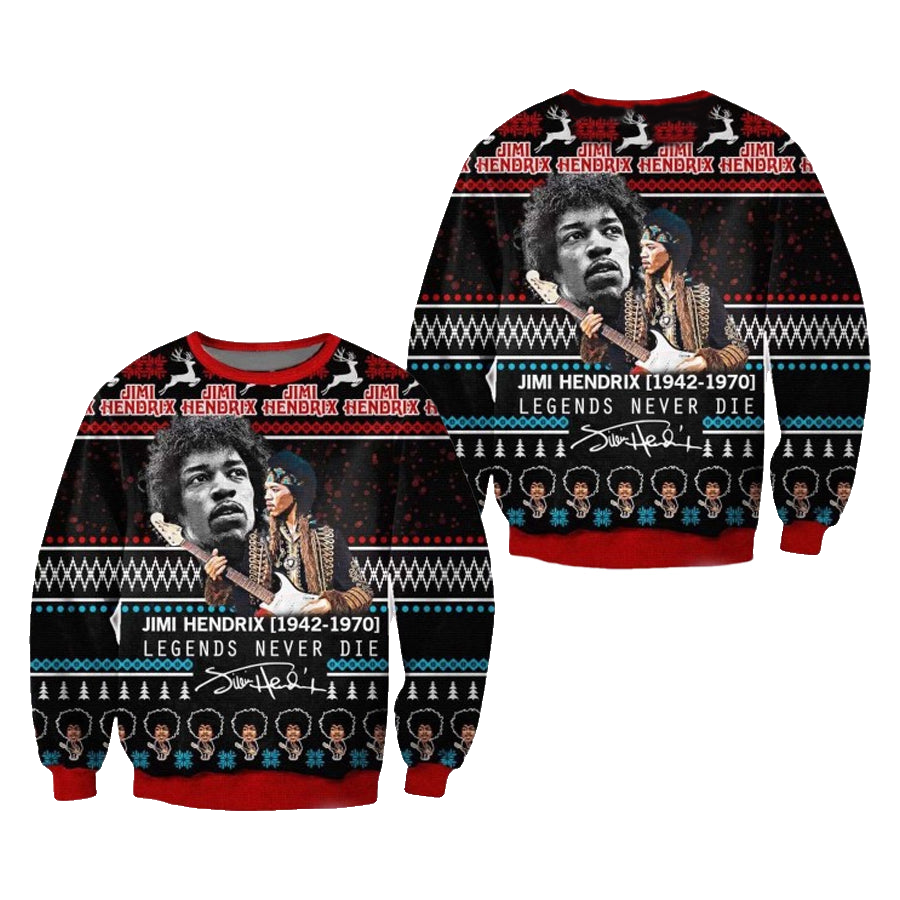 Jimi Hendrix Legends Never Die Ugly Christmas Sweater – Moonbestprint