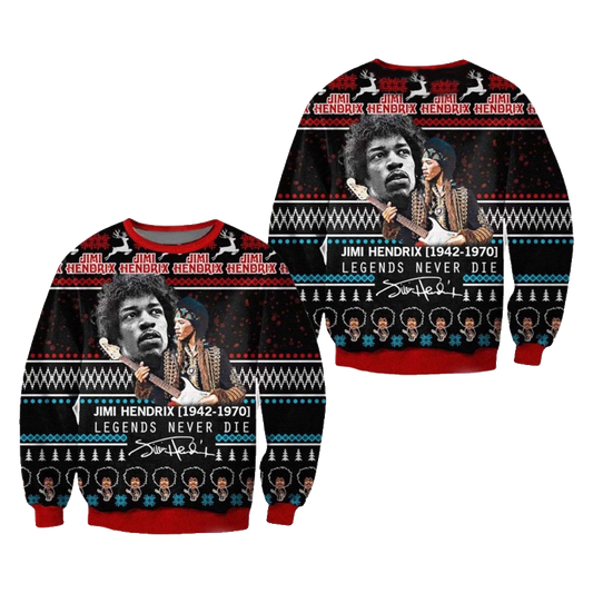 Jimi Hendrix Legends Never Die Ugly Christmas Sweater – Moonbestprint