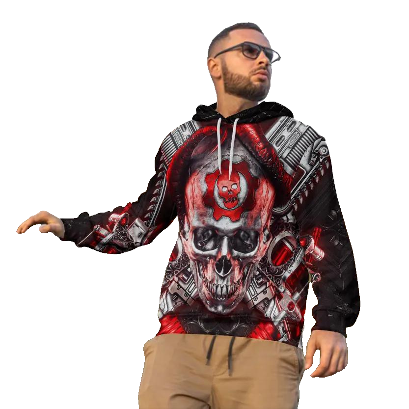 Just Funky Gear Of War Skull 3D All Over Print Hoodie -Moonbestprint